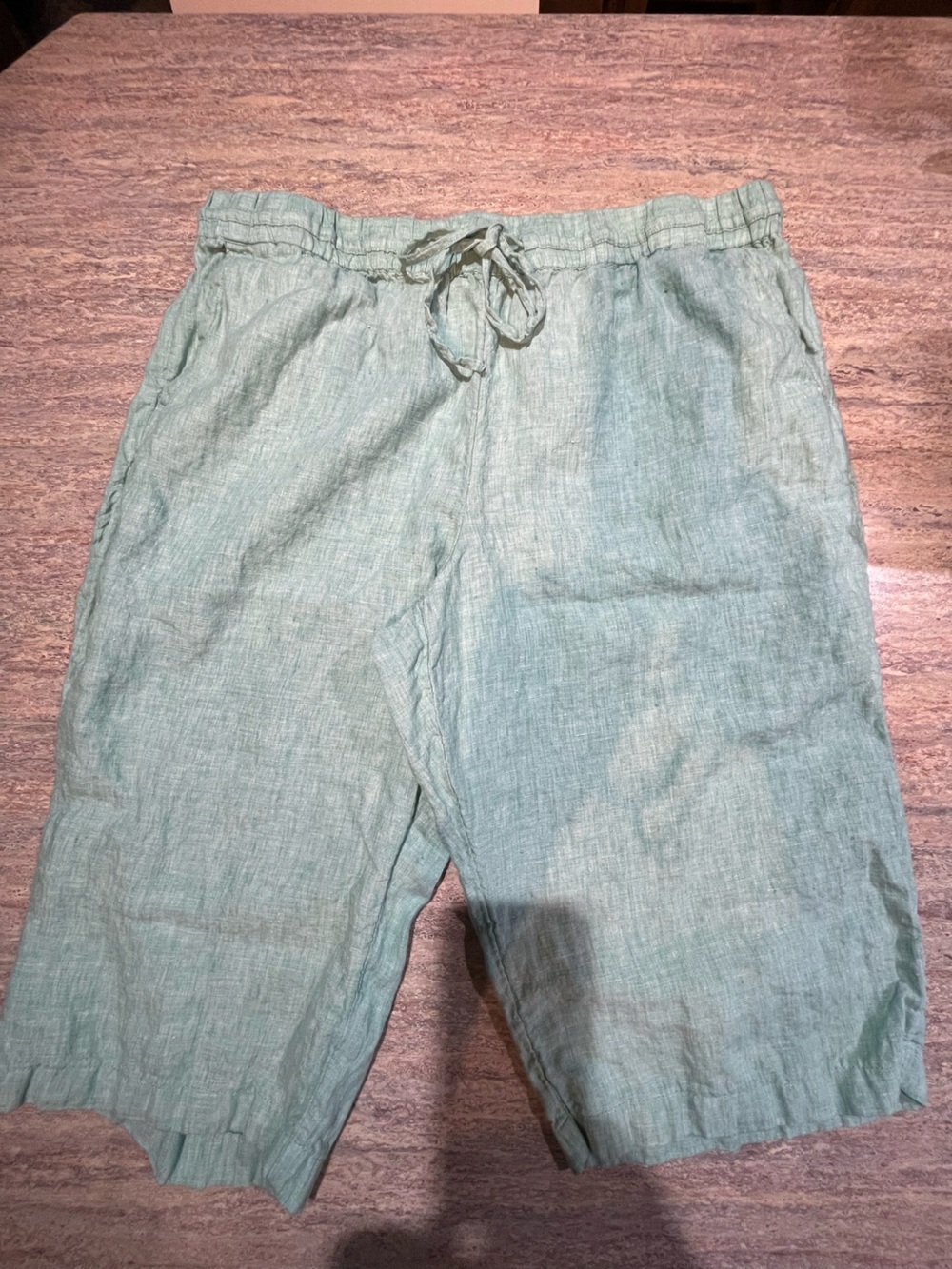 Charter Club Luxury Light Green XL Linen Elastic Waist Drawstring Capris EUC